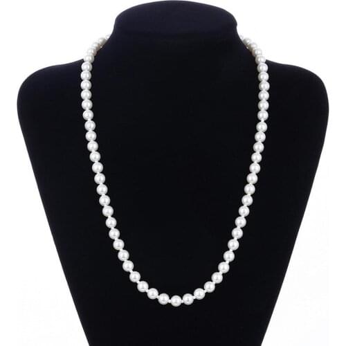 Hot Fashion White Faux Pearl Beads Necklace Elegant Women Faux Pearl Necklace Long Chain Party Wedding Jewelry Gift