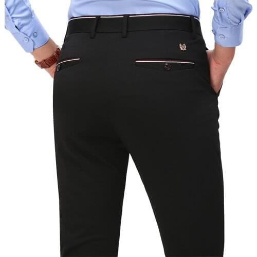 2020 Fashion Suit Pants Mens Elegant Dress Pants Solid Color Straight Long Trousers Male Slim Fit Formal Black Blue Trousers