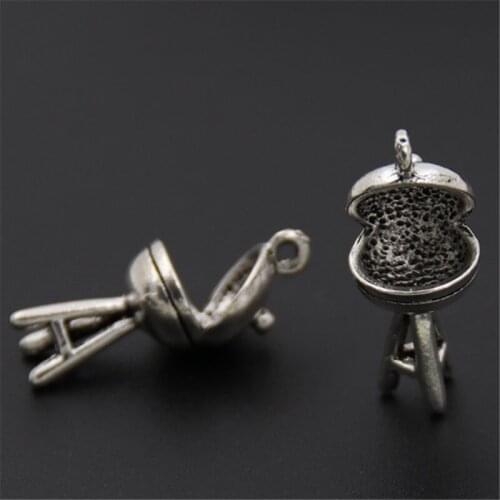5pcs Silver Color BBQ Grill Charms 3D Camping Pendant Style Jewelry Accessory A2528