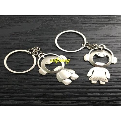 50pairs/lot(=100pcs) Bride & Groom Couple Beer Bottle opener With Keychain Lover Key Chain Keyring Alloy Wedding Gifts