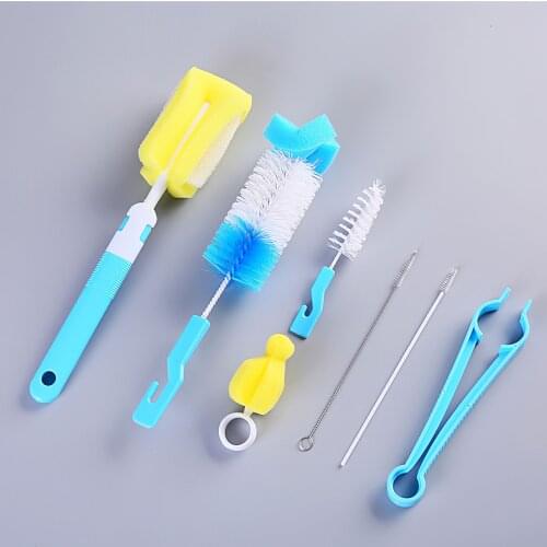 7Pcs Milk Bottle Brush Kit Baby Nipple Rotating Clean Sponge Spout Cup Brush Set Bottles Clean Tool Cup Sponge Cleaning Brushes