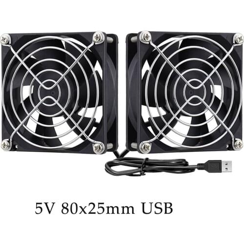 80mm USB Fan 2 In 1 Computer fan 5V 80mm Fan Dual USB PC Fans with Metal Grill Cooling for Laptop PS4 TV Box AV cabint