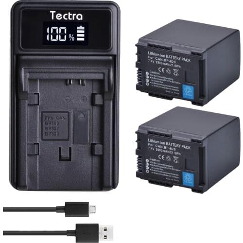 2900mAh 2PCS BP828 BP-828 Battery+LED Charger for Canon VIXIA GX10, XF400, XF405 HFG20, HFG30, HFG40, HFM41 HFM400 HFS21 HFS30