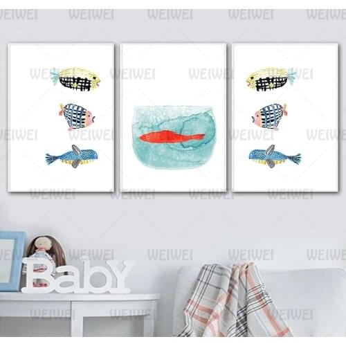 Watercolor Painting Canvas Cartoon Fish Posters and Prints for Home Design Nordic Minimaliste Wall Art Pictures Frameless