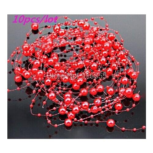 Free Shipping 10pcs/lot Red Pearl Beads Chain Flowers Wedding Party Holding Flower Decoration DIY