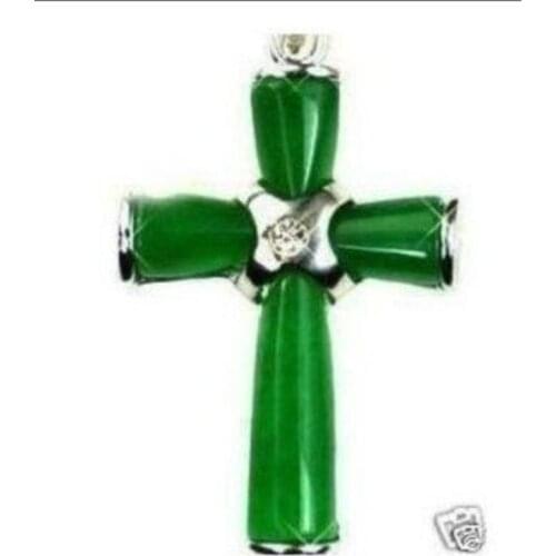 FREE SHIPPING>>>@@ Rare Asian Charm green Jade Cross Pendant Necklace AA Free Chain WW