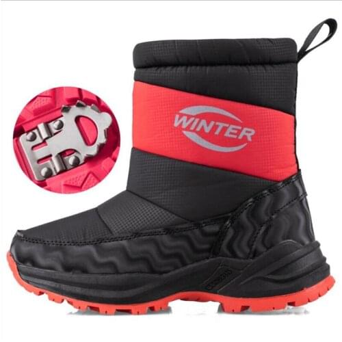 Boys Girls Boots 2020 Winter Children Snow Boots Non-slip Waterproof Windproof Warm Boots Kids Fashion wool Shoes with Ice claw