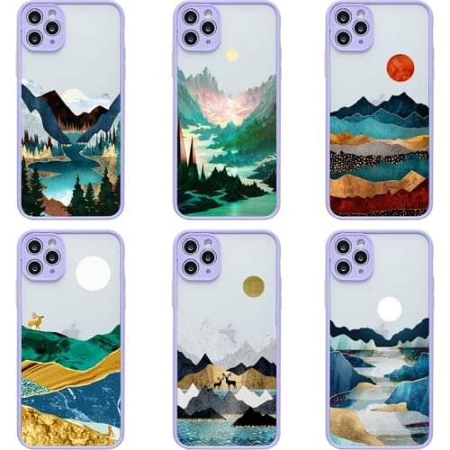 Hand painted Landscape art sunset Phone Case For iphone 12 11 Pro Max Mini XS 8 7 Plus X SE 2020 XR Light purple Matte Cover