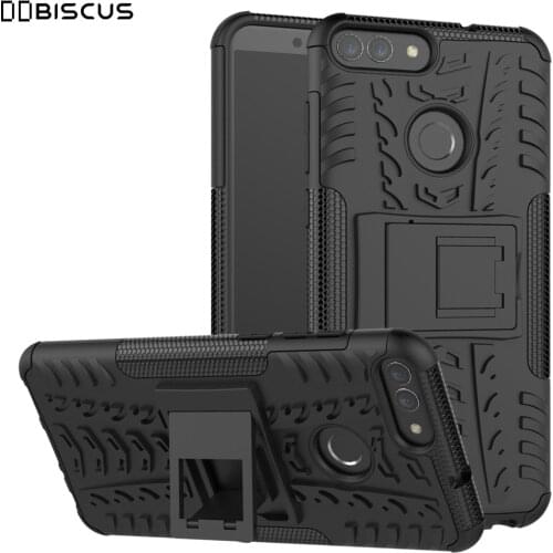 For Huawei P Smart FIG-LX1 FIG-LX2 FIG-LX3 FIG-LA1 Cases PSmart Case Heavy Duty Armor Hard PC Plastic Soft Silicone Stand Cover