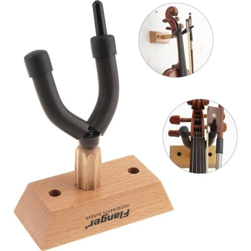 Flanger Wood Base Wall Mount Violin Hanger Hook Holder with Bow Holder for Store Show and Home Storage Violin