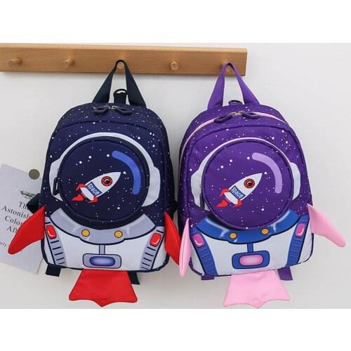 Children School Bag Cartoon 3D Rocket Kids Anti-loss Rope Backpack Daily Bagpack for Children Outdoor School Bagpack Rucksack