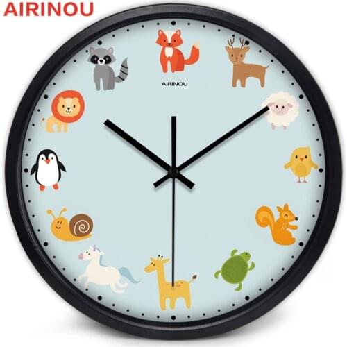 Airinou Cartoon Zoo Animal Pointer design, glass&metal Wall clock, Children Room Study Room Kindergarten Decorate