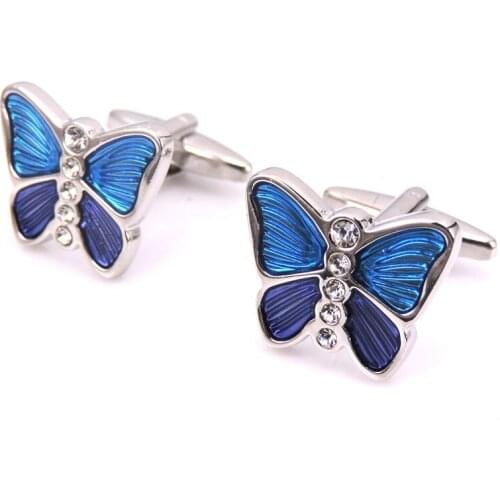 DY The new French mens fashion exquisite quality Enamel Cufflinks Insect Animal Blue Crystal Butterfly Cufflinks