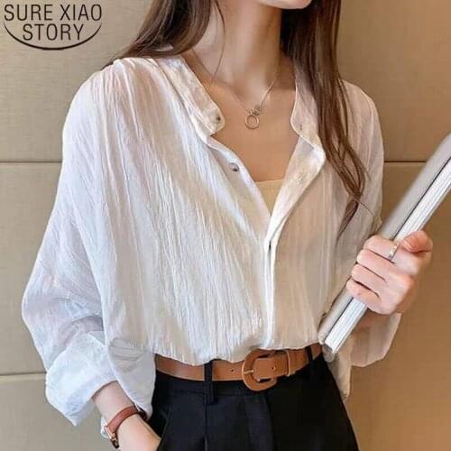 Cotton Shirt Women White Blouse Spring Long Sleeve 2021 New Casual Plus Size Loose Clothing Office Lady Tops Blusas Mujer 10286
