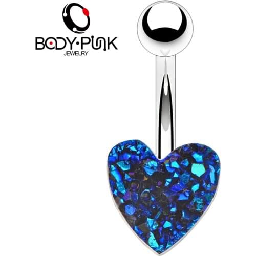 BODY PUNK Navel Rings Percing Nombril Blue Volcanic Stone Heart Shape Belly Button Rings For Sexy Women Body Piercings Jewelry