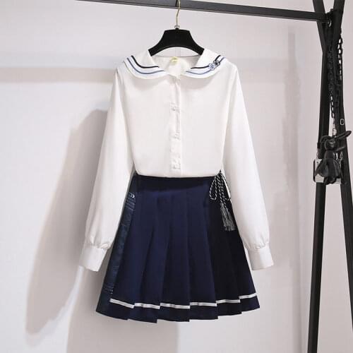 Womens Spring Elements Improved Hanfu Chinese Style Sweatshirt + Coat+ Short Skirt Three-piece Suit Skirt Long Sleeve Print Set