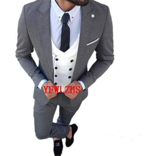 Handsome Groomsmen Peak Lapel Groom Tuxedos Wedding Dress Men Suits Blazer Prom Dinner (Jacket+Pants+Tie+Vest) A766