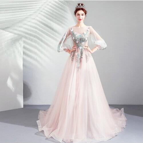 Summer Prom Dress Robe De Soirée De Mariage Illusion Lace With Flowers Beading Appliques Formal Party Prom Gowns