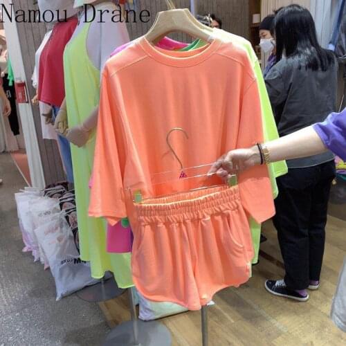 South Korea Dongdaemun 2021 Summer Simple Pullover Loose Top Elastic Waist Shorts Casual Running Sports Suit