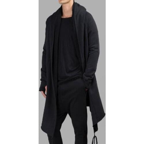 Winter men black hip hop long hoodie cardigan punk hiphop hooded cloak men harajuku nightclub DJ stage sweatshirt gothic jacket