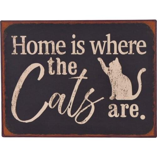 NIKKY HOME Home is Where The Cats are Rustic Metal Wall Decorative Pet Sign, Black