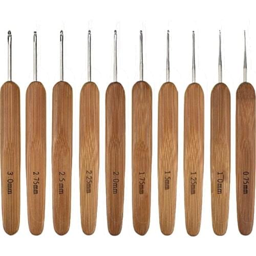 New (3mm - 0.75mm) Bamboo Crochet Hooks Sewing Knitting Needles DIY Craft Supply Natural 13.1cm long, 1 Set ( 10 PCs/Set)
