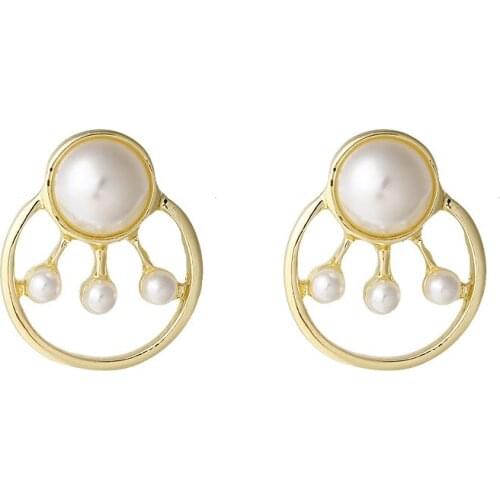 New Earrings Fashion Jewelry Simple Geometric Circle Simulation Pearl Statement Sweet Earrings Wholesale Earrings For Women
