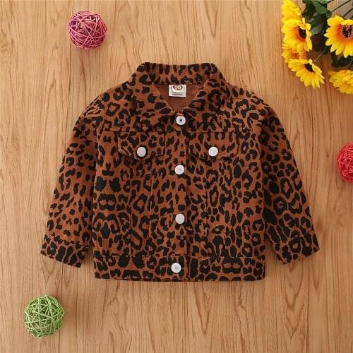 2021 New Design Good Quality Factory Price Fashion Hot Selling Childrens Leopard Print Long-Sleeved All-Match Denim Jacket