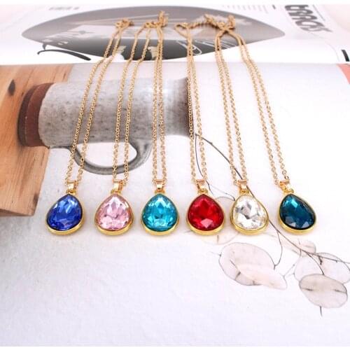 6 Colors Crystal Choker Necklace Gold Color Chain Water Drop Pendant Necklace for Women Jewelry Gift M6
