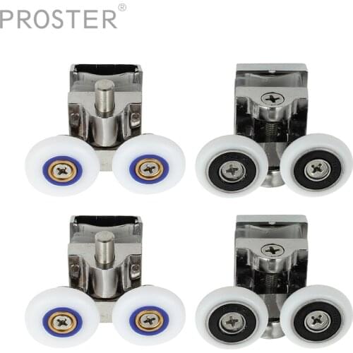 PROSTER 4pcs Twin Shower Door Rollers Top Bottom Wheels Runners Kit Zinc Alloy & Stainless Steel for 6-8mm Thickness Bath Door
