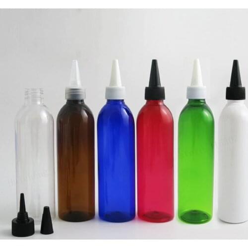 20 X 250ML 8OZ Empty Amber Blue Clea Red Pet Plastic Bottle With Plastic Spout Lids 16oz Big Cream Container