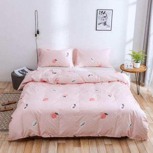 Pink Peach Duvet Cover with Pillowcases Fashion Flower Bedding Set Girls Women Bedclothes Cute Comforter Cover Twin Queen King