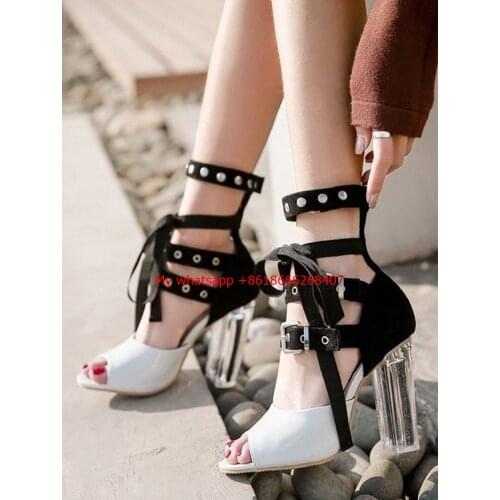 2018 PVC Jelly Chunky Heeled Sandals Open Toe High Heels Women Transparent Perspex High Heel Rivets Shoes Heel Clear Sandals