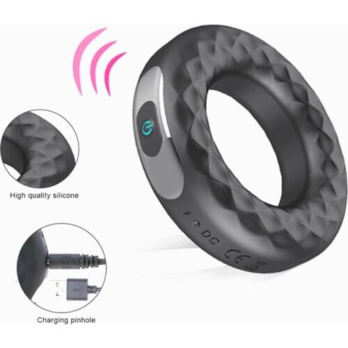 Silicone Penis Ring Vibrator Cock Ring Delay Ejaculation Erection Vibrating Lock Ring Erotic Sex Toys For Men Chastity