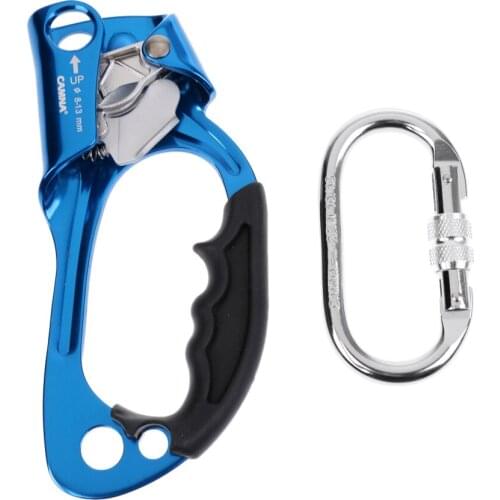 Rock Climbing Ascender for Right Hand Blue with Auto Lock Carabiner