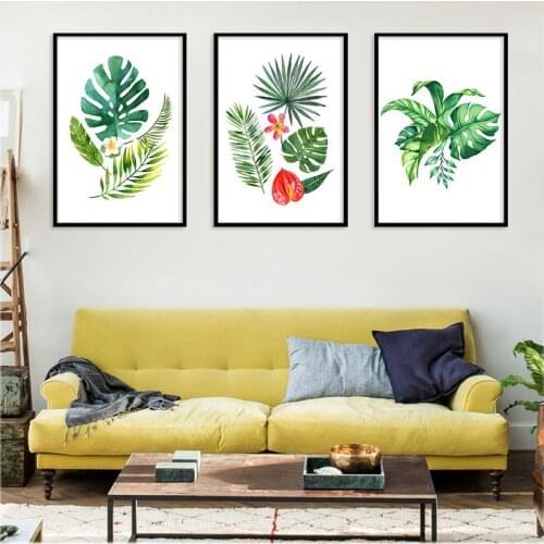 Nordic Minimalist Canvas Print Poster,Green Tropical plants Palm leaves on canvas wall picture Living Room Home Decor No frame