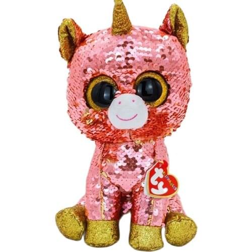 Ty Big Eyes Beanie Boos Flippables 6" 15cm Sparkling Unicorn Giraffe Bat Pony Fox Big Eye Sequins Soft Toys Girl Birthday Gift