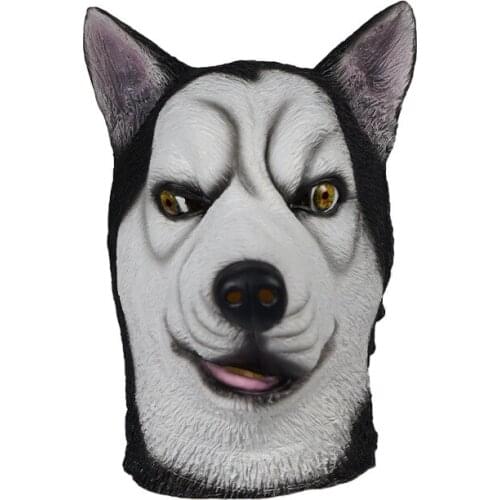 Funny Husky Dog Head Mask Latex Animal Full Headgear Novelty Halloween Christmas Cosplay Costume Accessories Party Props