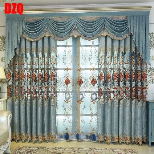 Curtains for Living Room Valance for Bedroom Custom European Chenille Villa Window Doors with Hollow Embroidered Curtains