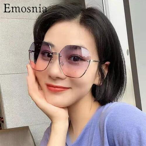 2021 New Oversized Rimless Polygon Sunglasses Women Men Fashion Gradient Lens Frameless Luxury Eye Glasses Shades UV400