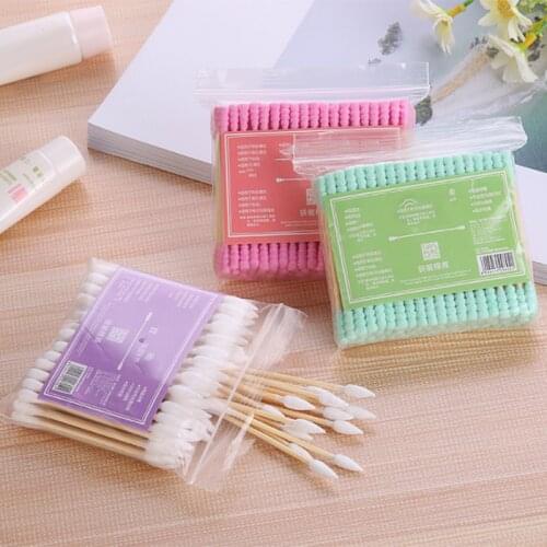 100pcs/ Pack Double Head Cotton Swab Women Makeup Cotton Buds Tip For Medical Wood Sticks Nose Ears Cleaning Health Care