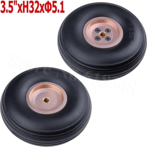 2pcs /Lot 3.5"/ 89mm PU Rubber Wheels Alloy Hub Thickness:32mm Axle hole: 5.1mm Landing gear Set For RC Plane Replacement Parts