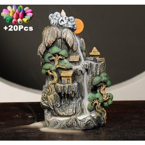 +20Pcs Incense Cones Handmade Multicolor Resin Rockery Mountain Water Tree House Landscape Waterfall Backflow Incense Burner New