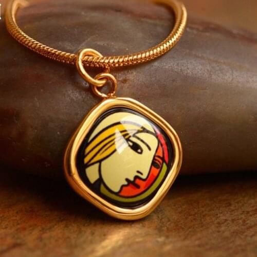 2020 New Fashion Enamel Jewellery Enamel Curved Square Pendant Woman Pendant with Chain Titanium steel