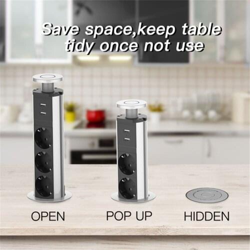 3 Power Socket 2 USB Charging Port Retractable Kitchen Table Office Hidden Desktop Sockets Vertical Socket EU US Plug 10A