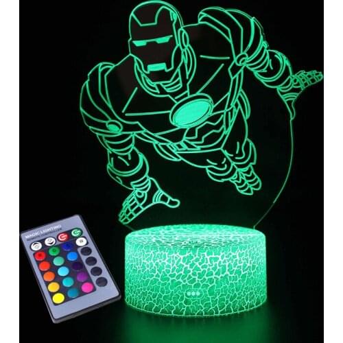 Vogliovoi 3D Night Lights Acrylic Series Cartoons Stronger Man 16Colors Crack ABS Base For Kids Child Bedroom Decor