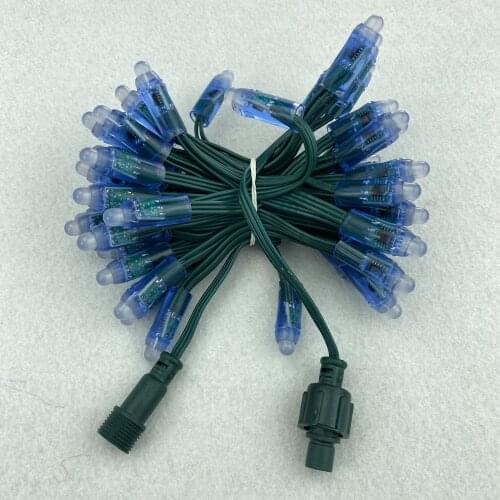 50pcs/set bullet type DC5V addressable 12mm WS2811 RGB led smart pixel node;all GREEN 18AWG wire,IP68