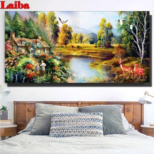 Diy full square round mosaic diamond painting Rural landscape diamond embroidery dream house 5d diamond cross stitch kits decor