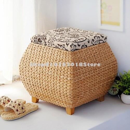 Paper Rattan Storage Stool Shoes Changing Stool Storage Stool Hall Covered Storage Box Shoes Footstool Sofa Square Stool