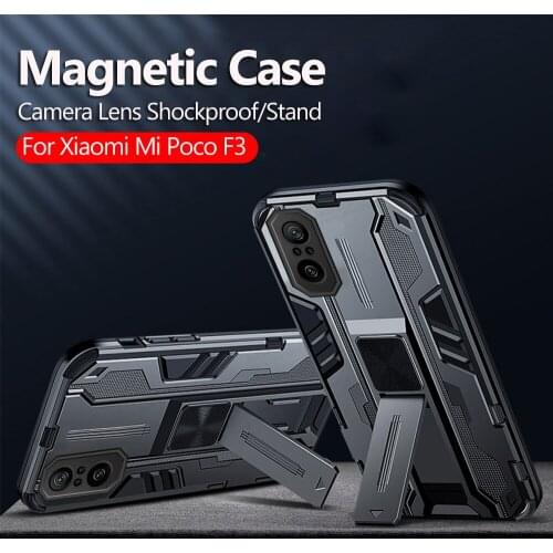 For Xiaomi Poco F3 Case Car Magnetic Holder Armor Cover Pocophone Little F 3 PocoF3 Camera Shockproof Frame Bracket Phone Coque
